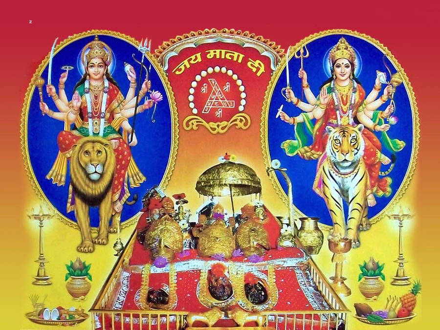 Vaishno Devi With Fruit Offerings Wallpaper