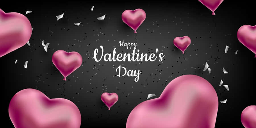 Valentines Day Heart Balloons Black Background Wallpaper