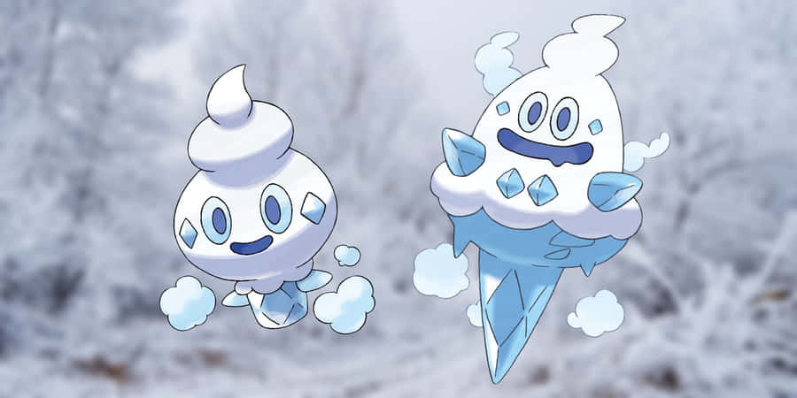 Vanillite And Vanillish Blurry Forest Backdrop Wallpaper