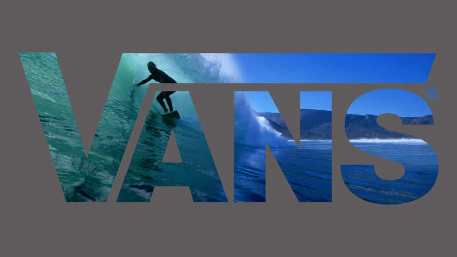 Vans Logo With A Surfer Riding A Wave Wallpaper
