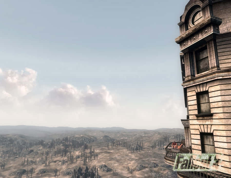 Vault-tec Logo Displayed On A Weathered Wall Wallpaper