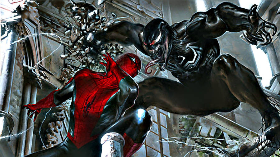 Venom Fighting Spiderman Wallpaper