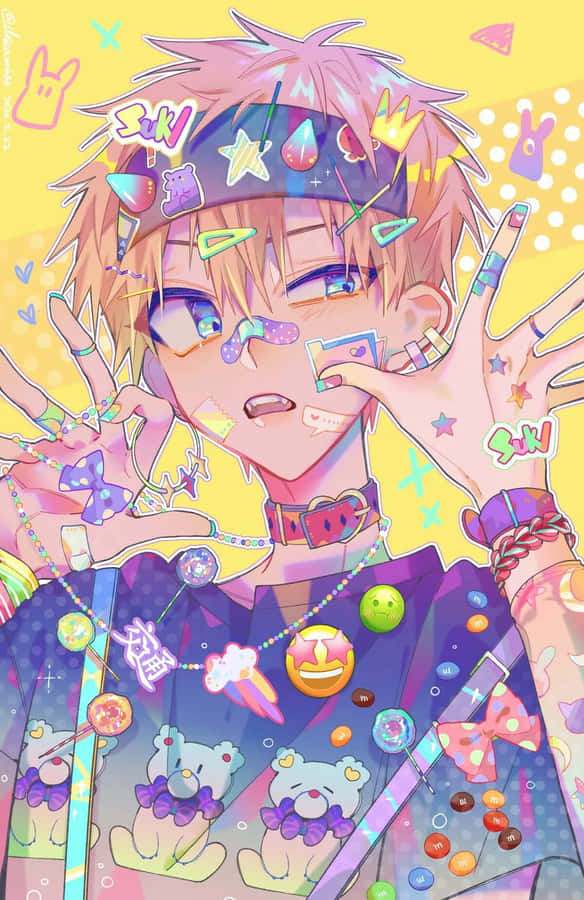 Vibrant Anime Character Peace Sign Wallpaper