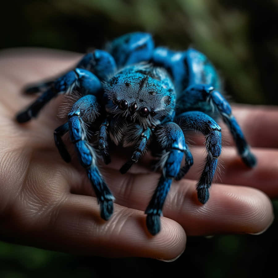 Vibrant Blue Tarantulaon Hand Wallpaper