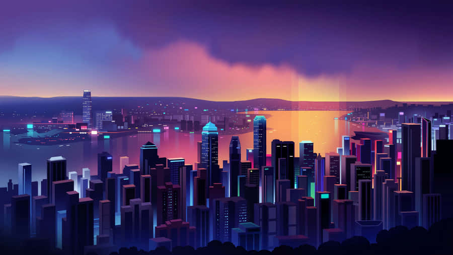 Vibrant Citylife In Neon Colors Wallpaper