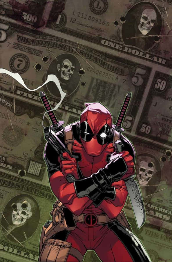 Vibrant Deadpool Art With Explosive Background Wallpaper
