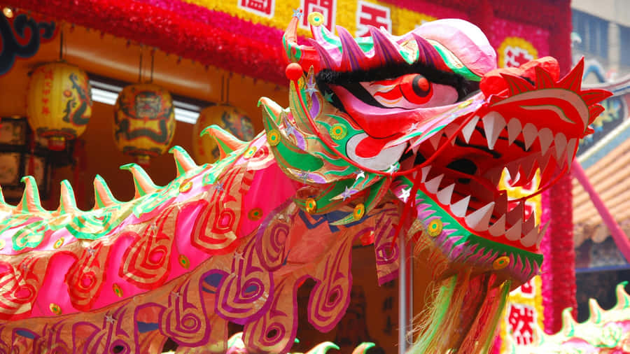 Vibrant Dragon Dance Celebration Wallpaper