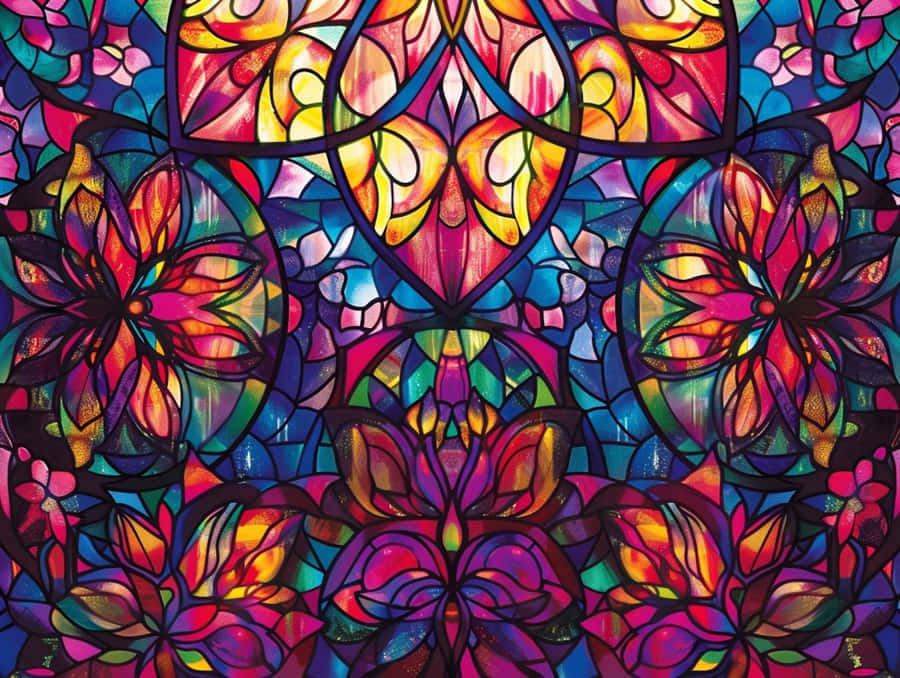 Vibrant Floral Stained Glass Wallpaper