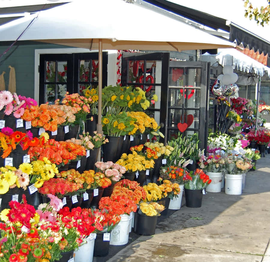 Vibrant Flower Market In Full Bloom Wallpaper
