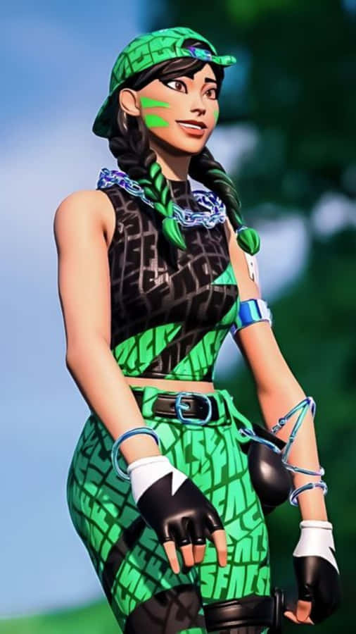 Vibrant Gamer Character Green Outfit Wallpaper