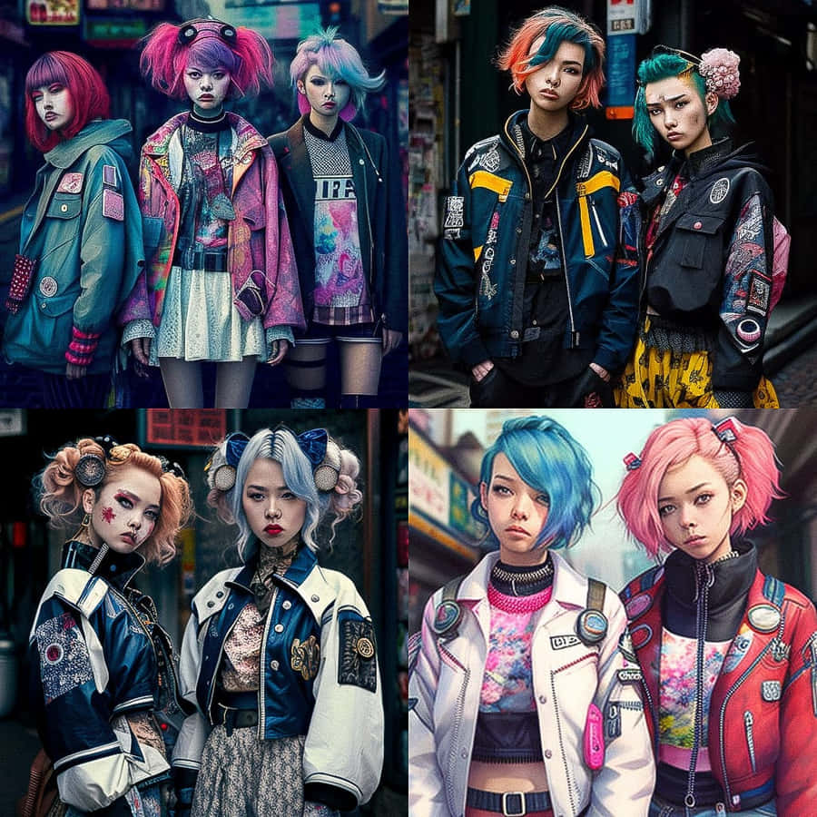 Vibrant Harajuku Fashionista On Tokyo Street Wallpaper