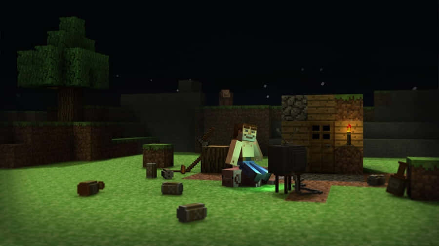 Vibrant Minecraft-inspired Pixel Art Landscape Wallpaper