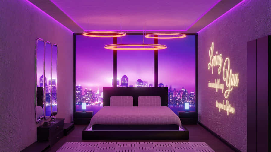 Vibrant Neon Landscape In The City Wallpaper