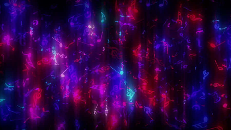 Vibrant Neon Music Notes Background Wallpaper