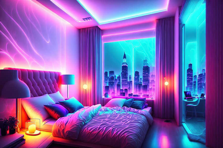 Vibrant Night Life: Neon Lights Illuminating Modern Urbanity Wallpaper