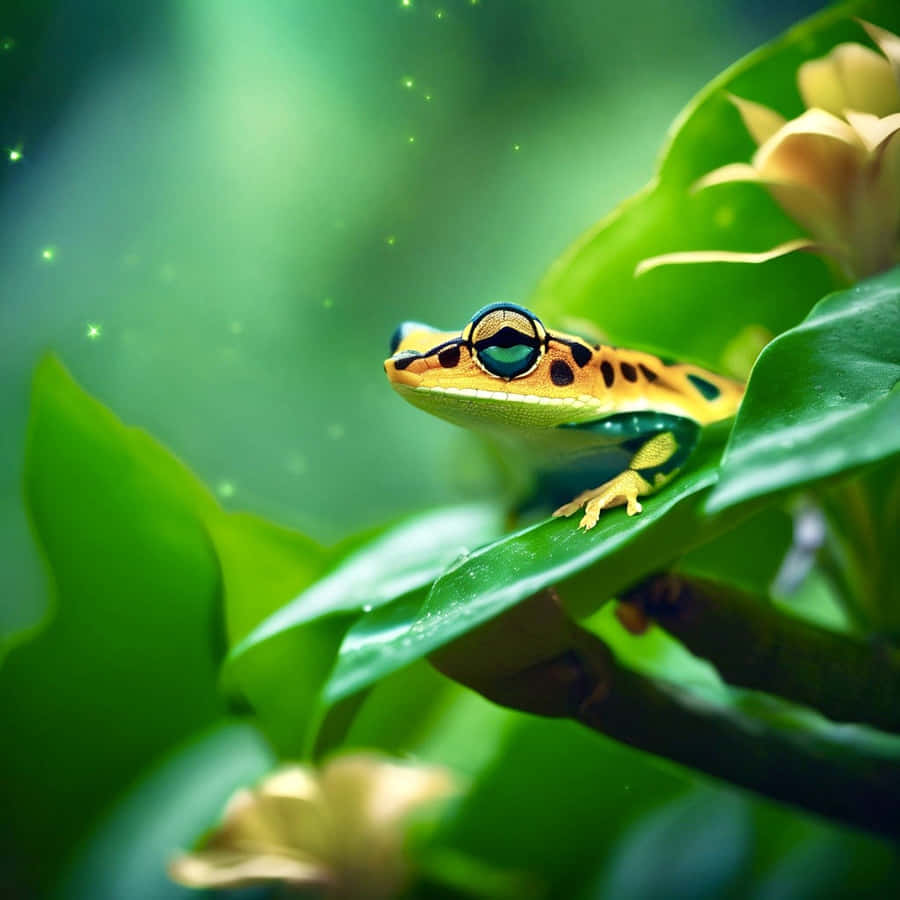 Vibrant Poison Frogon Green Leaf Wallpaper