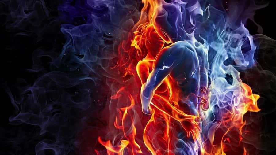 Vibrant Red And Blue Fire Wallpaper