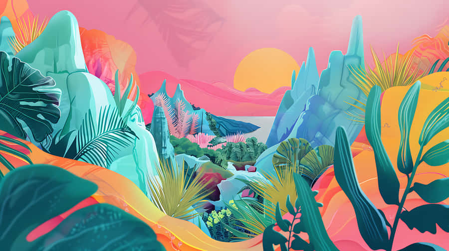 Vibrant_ Tropical_ Landscape_ Mural Wallpaper