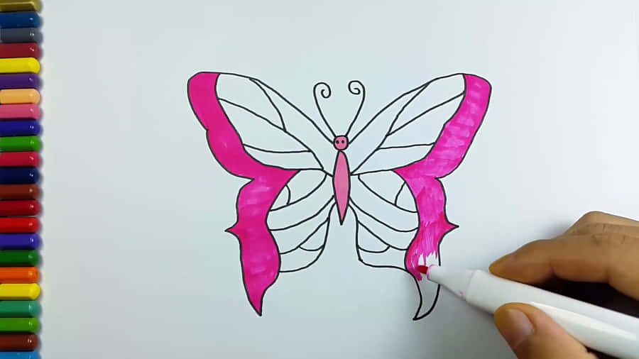 Vibrantly Colored Butterfly Amidst Nature Scene Ready For Coloring Wallpaper