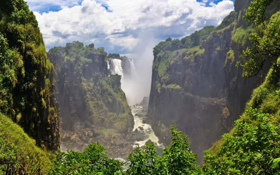 Victoria Falls Between Steep Valleys Wallpaper