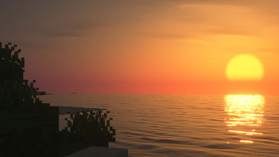 View Of The Stunning Minecraft Sunset Wallpaper