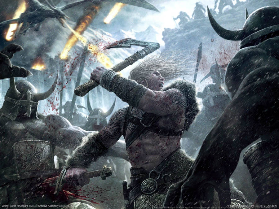 Viking Warriors Clashing In Battle For Asgard Wallpaper