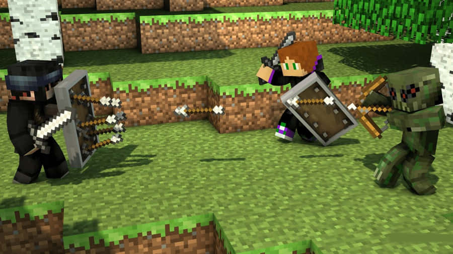 Villagers Gathered Around A Minecraft Village Wallpaper