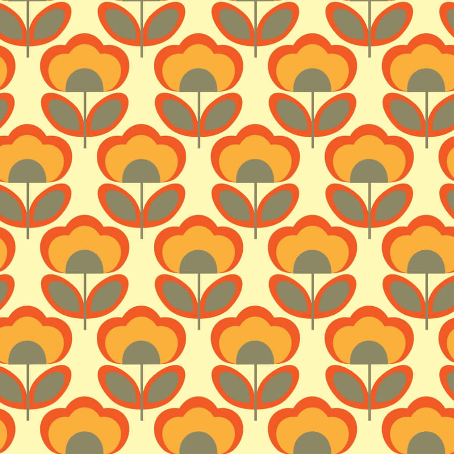 Vintage 60s Flower And Leaves Pattern Wallpaper