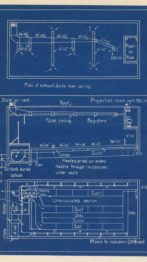 Vintage Blueprint Ventilation System Wallpaper