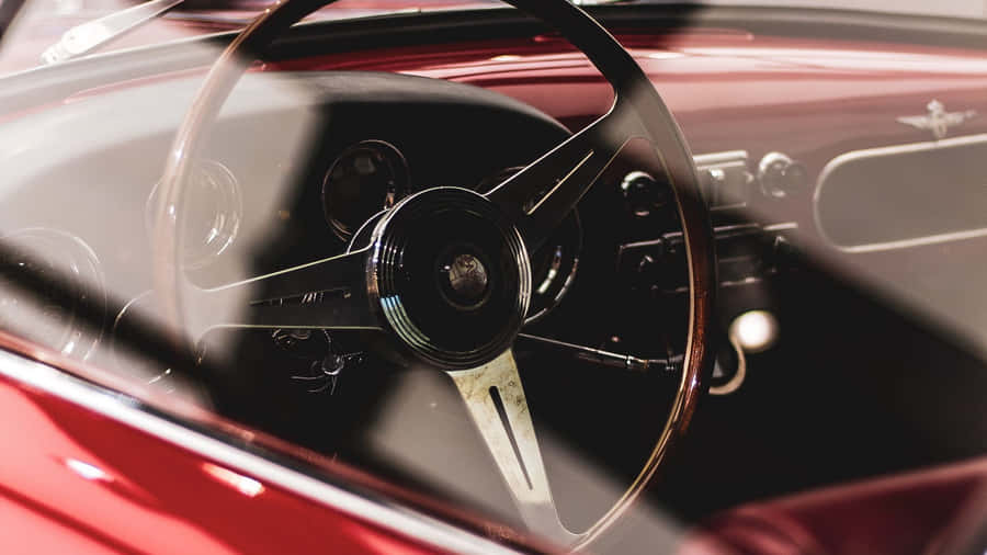 Vintage Car Steering Wheel Interior Wallpaper