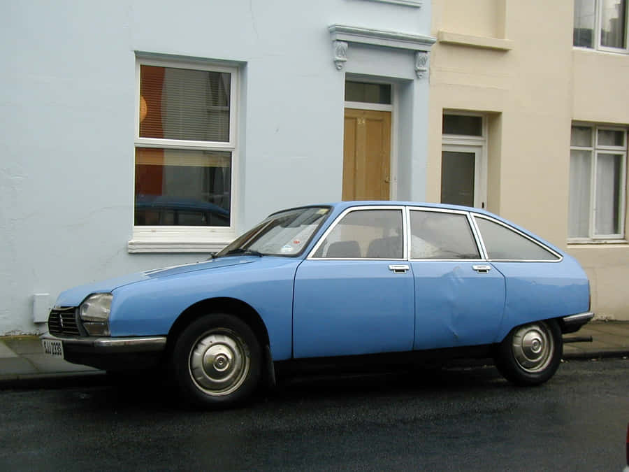 Vintage Citroen G S Blue Car Parked Street Wallpaper