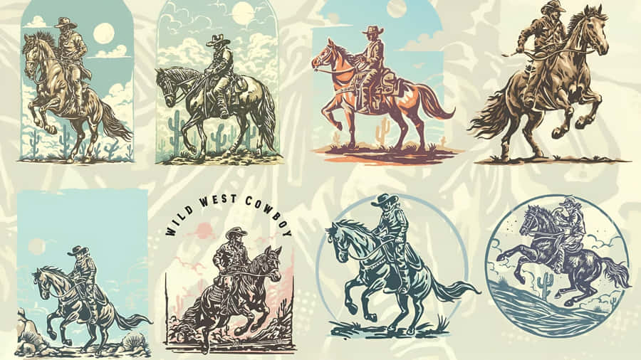 Vintage Cowboy Art Collection Wallpaper