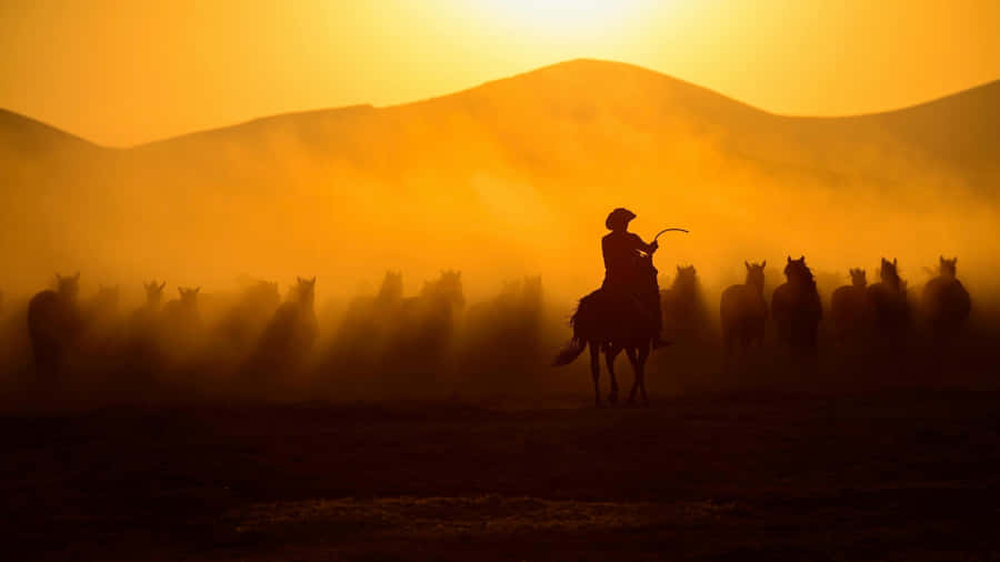 Vintage Cowboy At Sunset Wallpaper