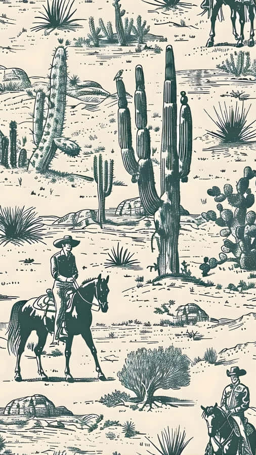 Vintage Cowboy Desert Scene Wallpaper