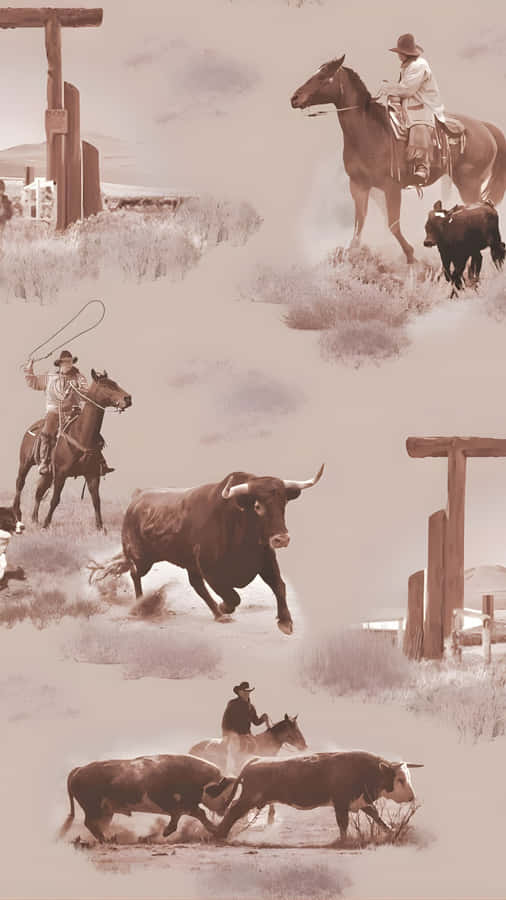 Vintage Cowboy Life Scenes Wallpaper