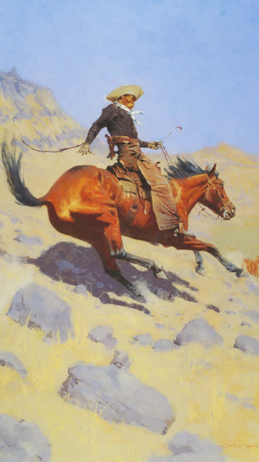 Vintage Cowboy Riding Bronco Wallpaper