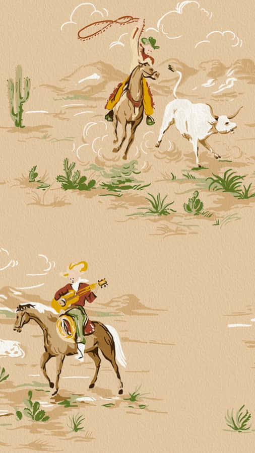 Vintage Cowboy Rodeo Scene Wallpaper