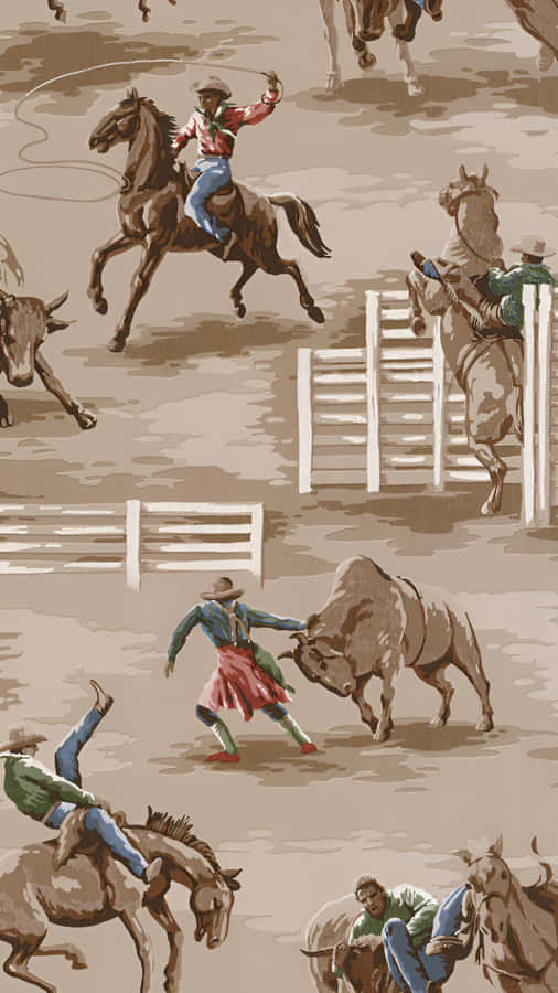 Vintage Cowboy Rodeo Scenes Wallpaper