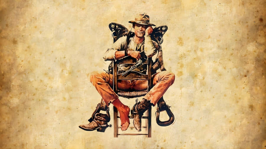 Vintage Cowboy Sitting With Gear Wallpaper