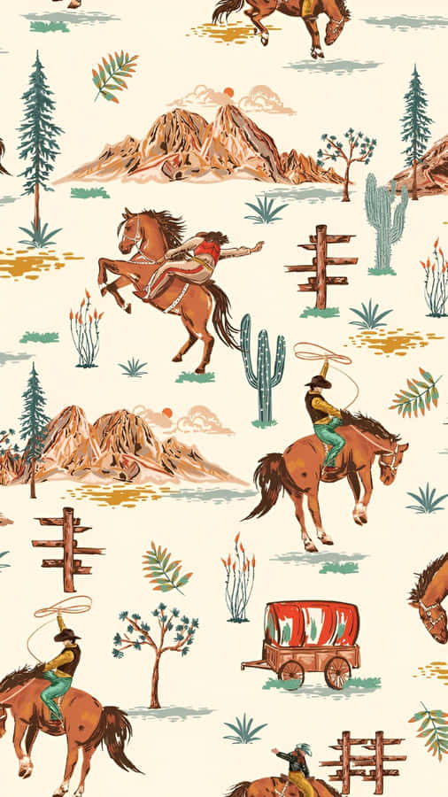 Vintage Cowboy Western Pattern Wallpaper