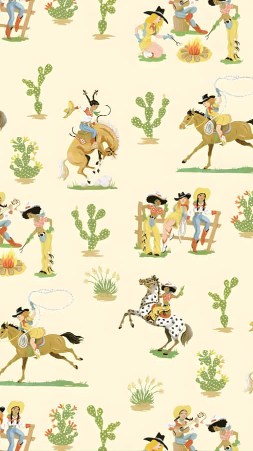 Vintage Cowboy Western Pattern Wallpaper