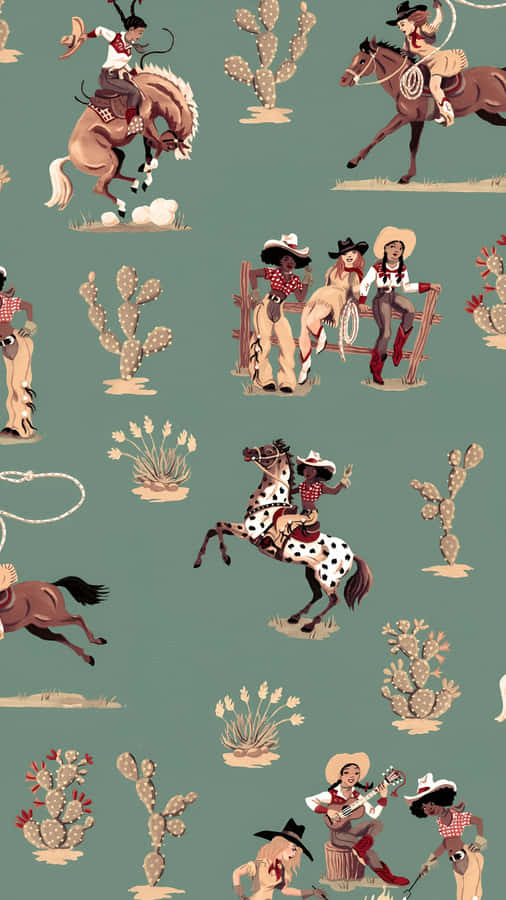 Vintage Cowboy Western Pattern Wallpaper