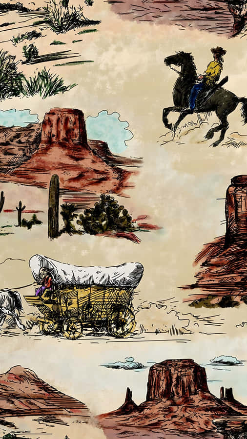 Vintage Cowboy Western Scene Wallpaper