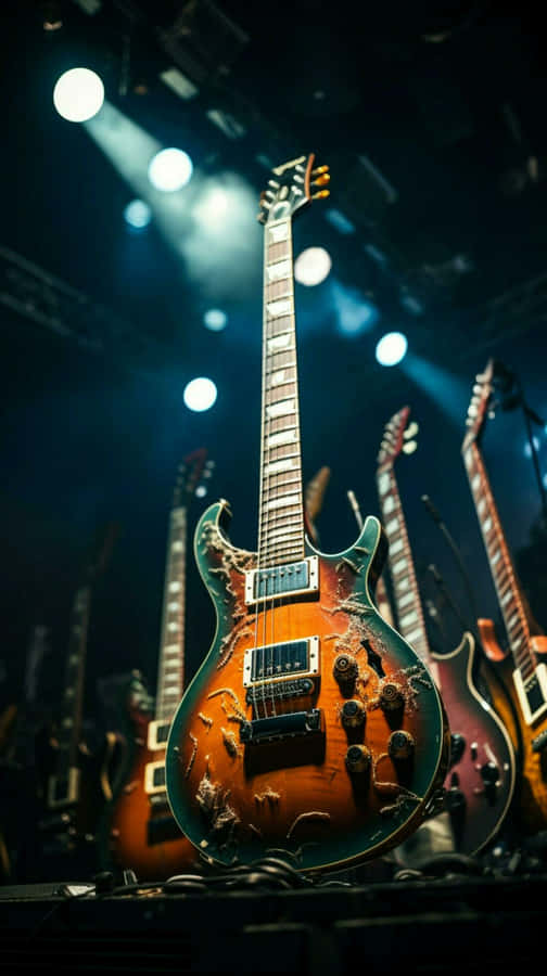 Vintage Electric Guitar On Stage Wallpaper