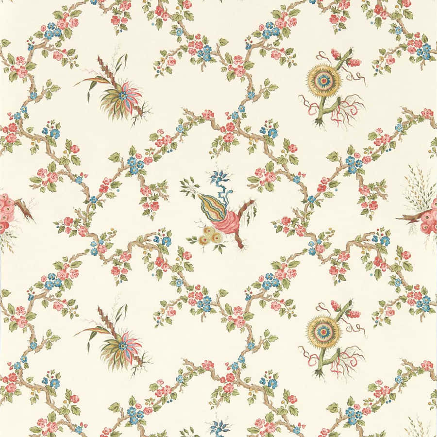 Vintage Floral Fabric Pattern Wallpaper