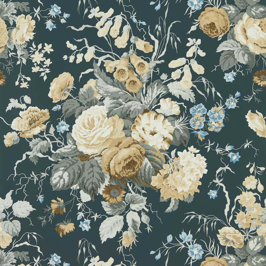 Vintage Floral Pattern Dark Background Wallpaper