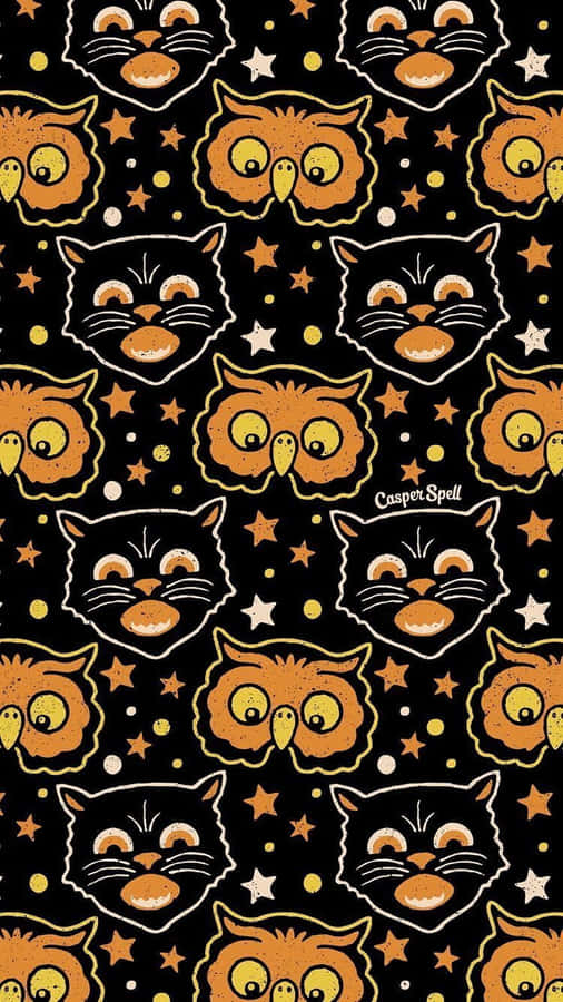 Vintage Halloween Catsand Owls Pattern Wallpaper