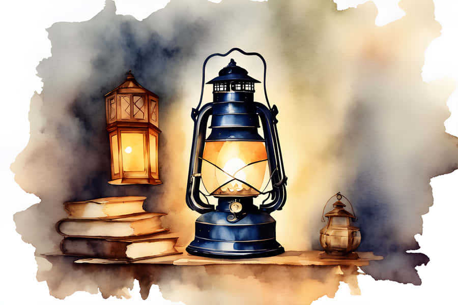 Vintage Lanternsand Books Watercolor Illustration Wallpaper