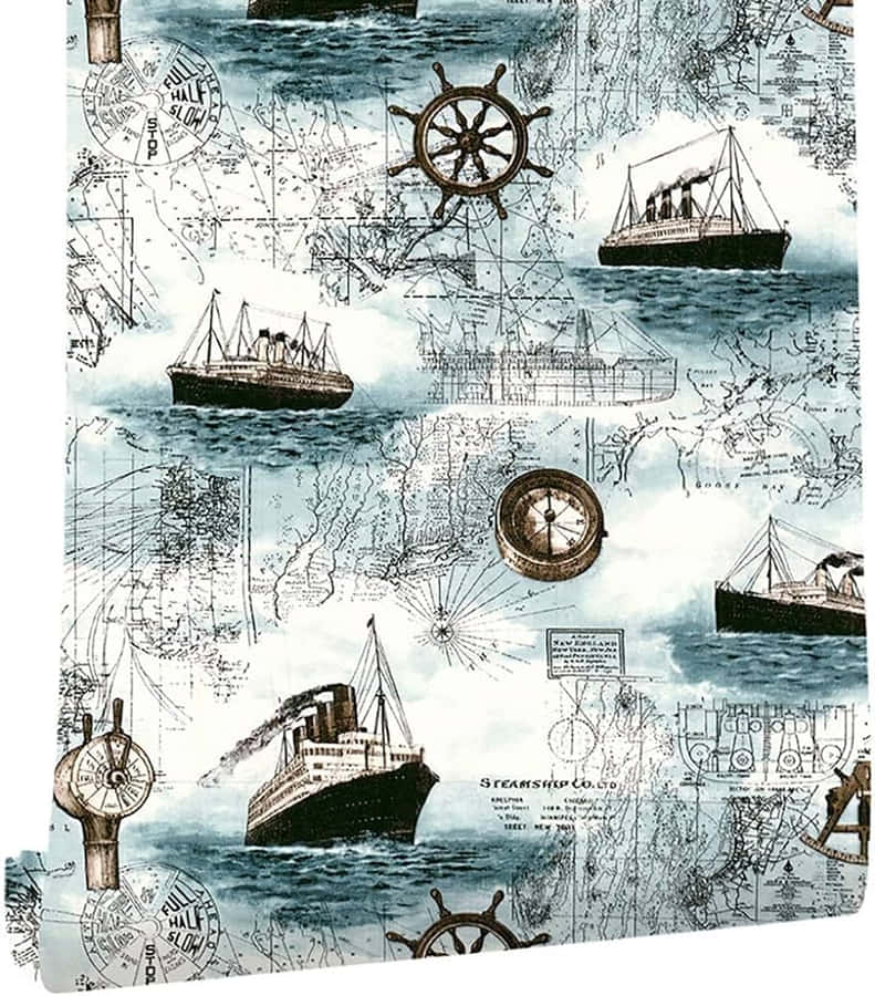 Vintage Nautical Collage Pattern Wallpaper