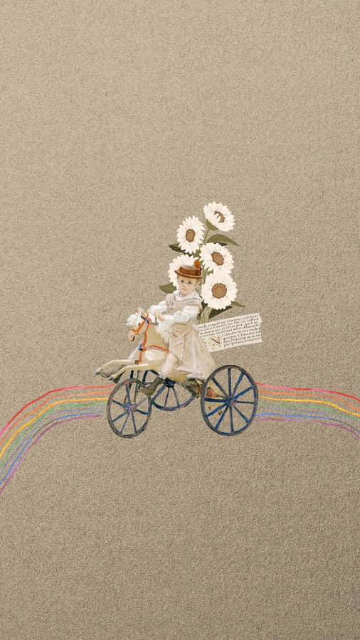 Vintage Paper Art Bicycle Ride Wallpaper